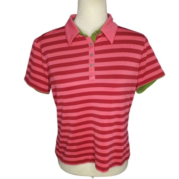 NIKE golf polo shirt fit dry‎ pink striped collared button top M - Picture 1 of 11
